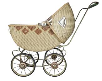 Lot #268 - Antique Wicker Baby Carriage Perambulator Pram.