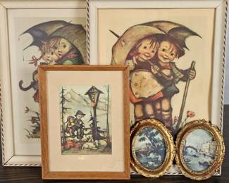 Lot #259 - Vintage 1930s/40s Framed Hummel Prints Plus Vintage Oval Miniatures