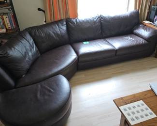 Lot #1 - Ikea Vreta Brown Faux Leather Sofa & Ottoman