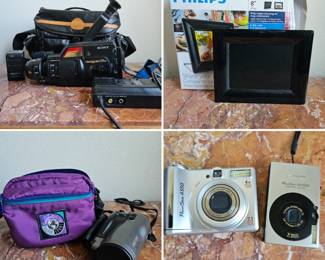 Lot #154 - Philips Digital Photo Frame, Sony Camcorder, Canon Photura 35mm Film Camera & Canon Powershot Digital Cameras