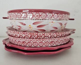 Lot #16 - Temptations Old World Cranberry Red Bundt Pan & Pie Pans, Plus Two Plates