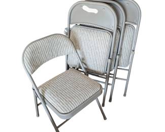 Lot #319 - Set of Four Grey Metal Folding Chairs with Striped Fabric Seats