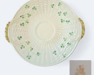 Vintage Irish Belleek Basketweave Cake Plate