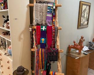Tall display ladder with Mexican fabrics 