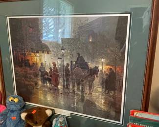 Vintage toys and print with certificate of the Blessing by Harvey