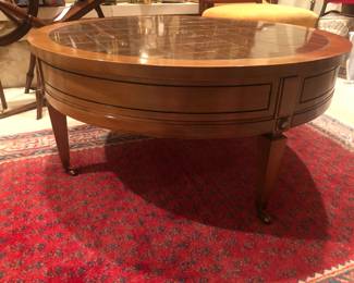 Rway drum table with casters from the early 1960s.  Amazing condition - matching tiered table and side table not shown in photo.