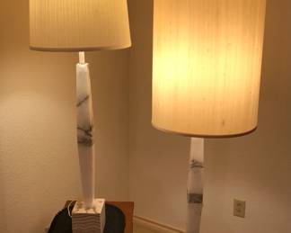 Amazing vintage tall carved marble table lamps - matching pair.