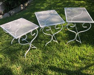 MCM wrought iron nesting outdoor side tables.