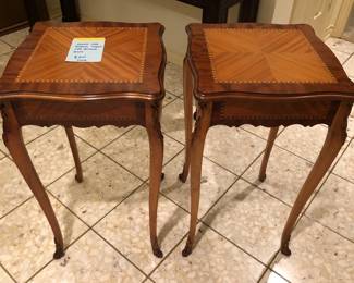 Pair of side tables with beautiful wood inlay.  Amazing condition!