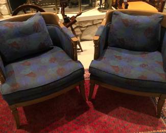 Pair of beautiful blue floral club chairs made by Rway.