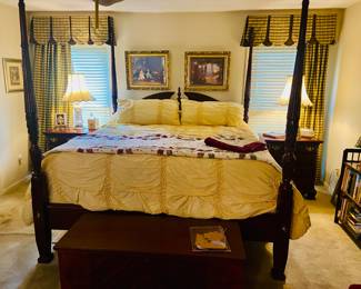 Sumter king size bed with taller nightstands, chest of drawers, dresser and armoire in perfect condition
