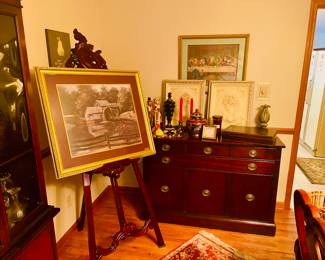 Hippo, white buffet, mahogany, art display stand lots of clean, ready to put in your home or antique booth items
