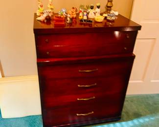 Solid wood Mid-century, modern chest, full size, bed, and dresser with mirror
