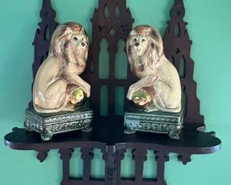 Antique Gothic Wall Shelf & Porcelain Accents 