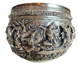 Large Sterling Silver Burmese Thabeik Offering Bowl
