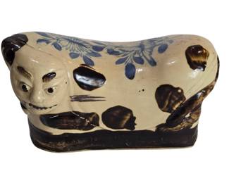 Antique Chinese Porcelain Glazed Opium Cat Pillow
