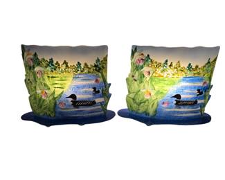 Handpainted Loon Lake Scene Glass Lamps