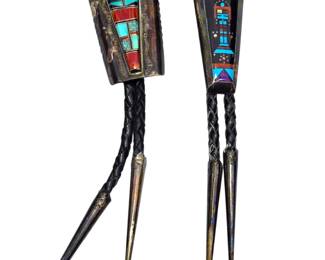 Jim Harrison Sterling Silver Navajo Kachina Bolo Ties