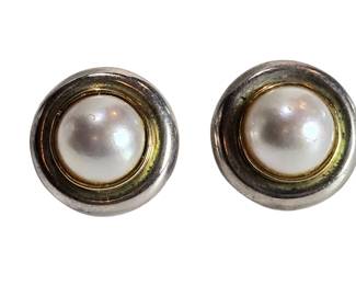 Tiffany & Co 18k & Sterling Silver Mabe Pearl Earrings