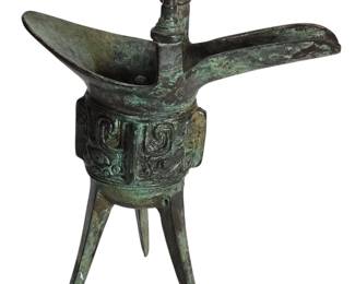 Shang Dynasty Chinese Bronze Jue Wine Vessel