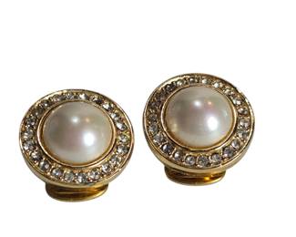 Christian Dior Gold Tone Faux Pearl Earrings