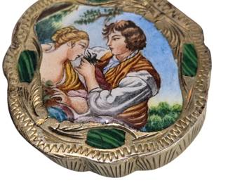 Antique 800 Silver Italian Enamel Powder Box 