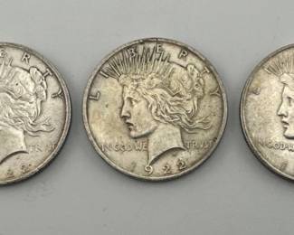 Lot of 3 1922 USA Peace Dollar silver coins