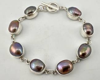Sterling, mabe blister pearl bracelet