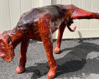 "Noah" the papier mache dog sculpture signed by Rita MacNelly and Beezy Bogan