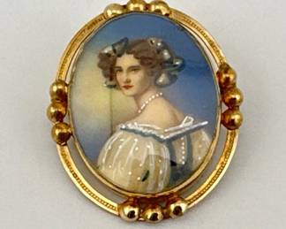 12kt gold filled hand painted Edwardian brooch/ pendant