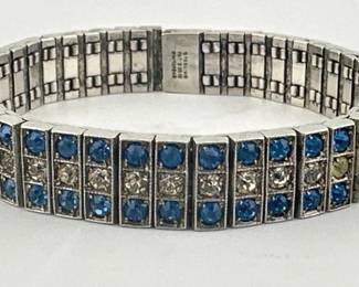 Sterling silver watch band with blue and colorless stones