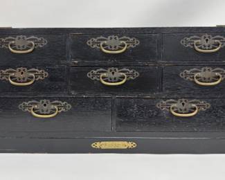 Asian ebonized wood, metal jewelry box