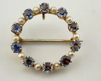 Antique 14kt sapphire, pearl pin