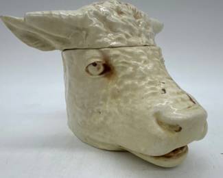 Sheep's head majolica tobacco jar