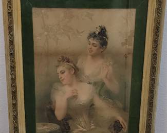 LARGE ANTIQUE FRAME WITH PRINT "THE THREE ACES" by VITTORIO MATTEO CORCOS. ORIGINALLY CREATED IN 1891. PRINT HAS A BIT OF DAMAGE (SEE RIGHT EDGE), NEVERTHELESS IT'S ABSOLTELY STUNNING!