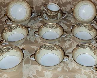 NORITAKE CREAM SOUP BOWLS, 2 DIAMANTE CUPS