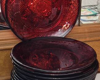 RUBY RED STAR SALAD PLATES - CRISTAL D'ARQUES-DURAND