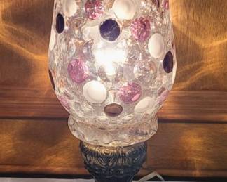 CZECH OPTIC BUBBLE DOT LAMP WITH ORNATE BRASS BASE