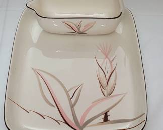 MID CENTURY DRAGON FLOWER PLATTER AND GRAVY BOAT