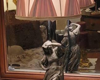 RARE ANTIQUE SPELTER LAMP (SEE NEXT PIC)