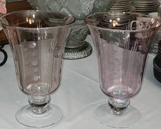 TWO BEAUTIES- PINK ETCHED VASES BY LENOX