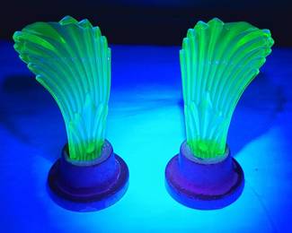 ART DECO VASELINE GLASS CURTAIN TIE BACKS