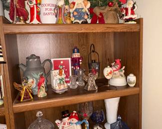 Cookie jar, Trees, Crystal, Cardinals, Snowman Tea pot, Milk Glass Vase