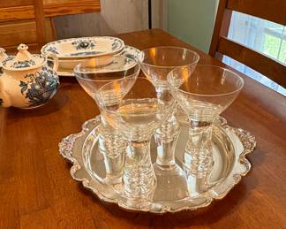 Southern Living Glasses, Reed Barton Burgundy Silver plate tray