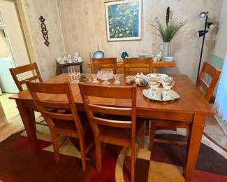 Dining Room, Wood dining table one leaf 6 chairs