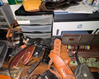 Leather and plastic Holsters, Muzzles, Clips