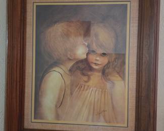 Vintage Margaret Kane (Keane) A LITTLE KISS Big Eyes Art Print Framed