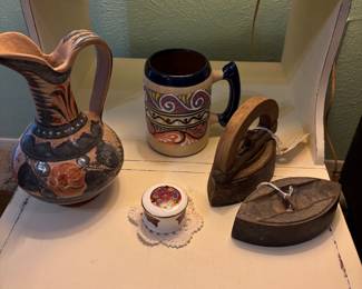 Mexico Pottery, Cast Iron Irons, trinket dish