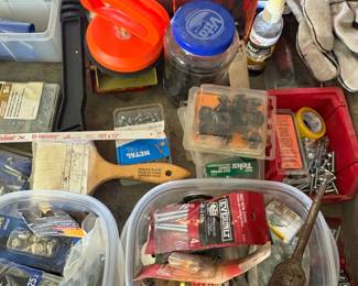 Packages of nail screws, Drill Bits, Router Bits, and miscellaneous