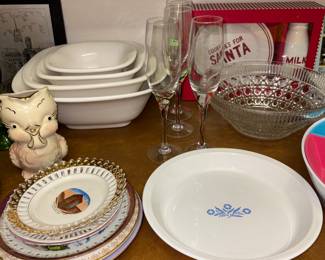 White pottery bowl set, Santa Milk and cookie set